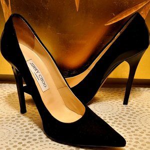 Jimmy Choo Kayomi Suede Patent Leather Stilettos